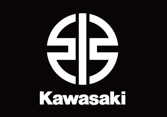 White kawasaki logo in a sleek design on a black background from the kawasaki collection