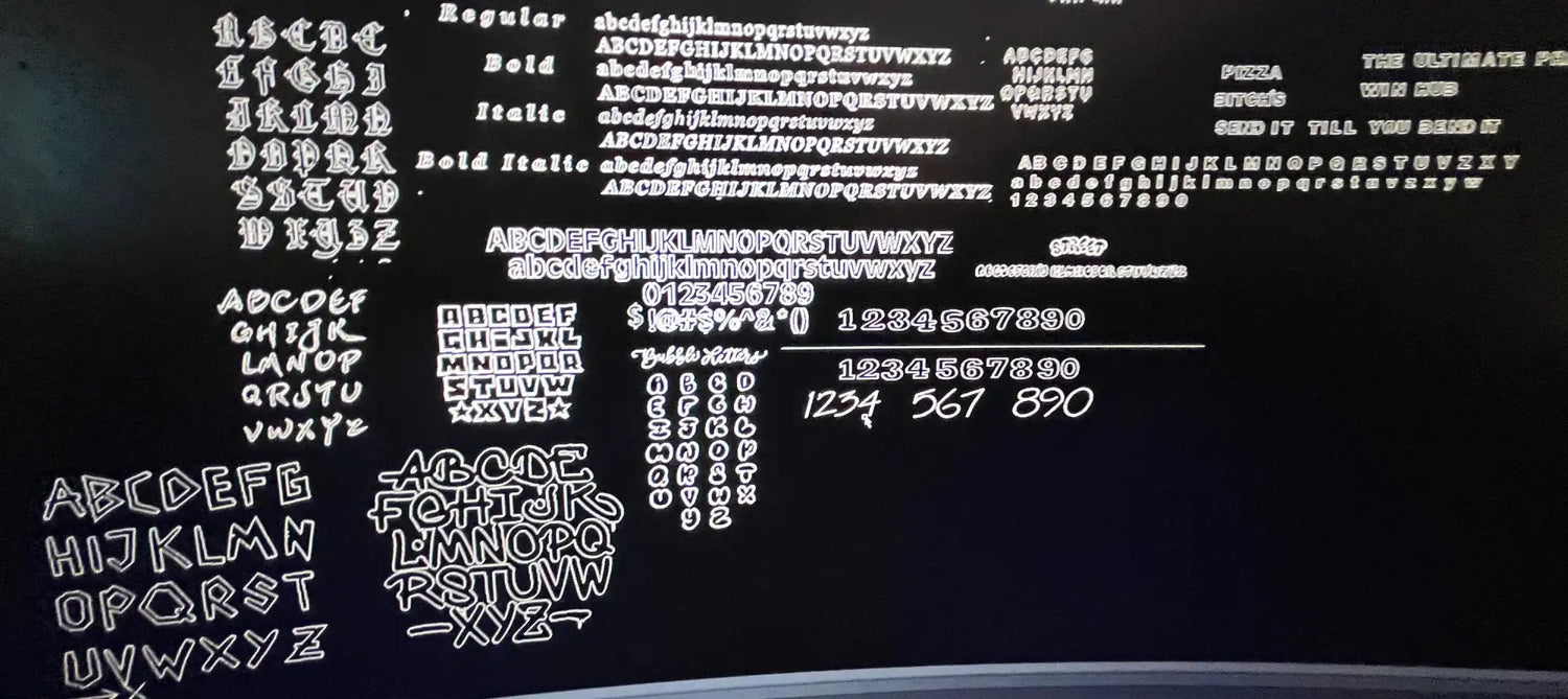 Computer screen displaying Fonts customer to choose & design there kit with for Rad Relocation kit 