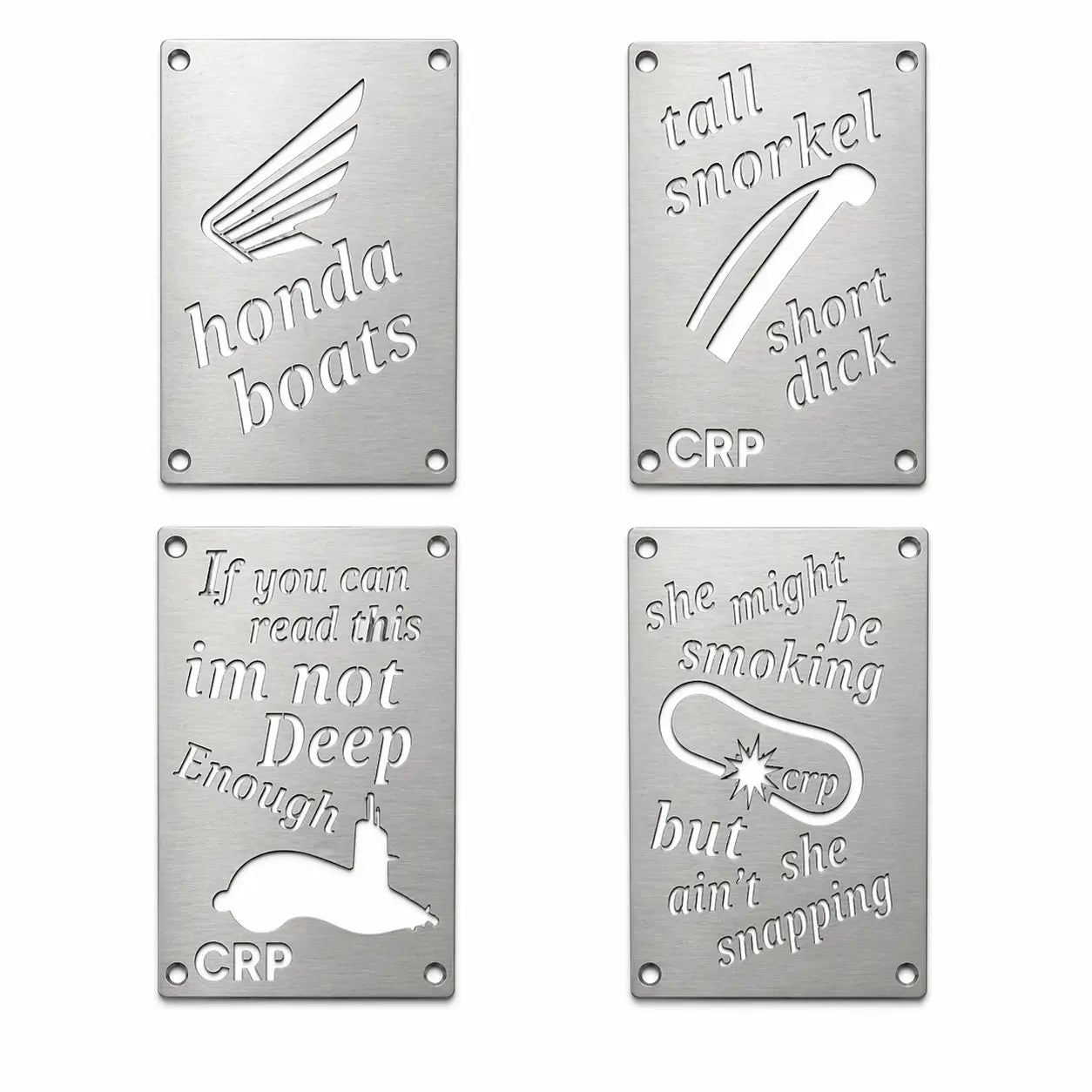 Set of four silver metal engraved humorous nautical honda custom 3mm fender safety plates warning label replacements