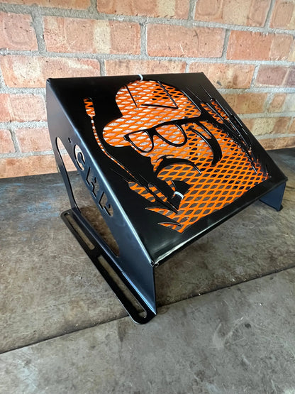 Black metal side cover with orange mesh and stylized face for honda foreman 420 500 520 radiator relocation kit