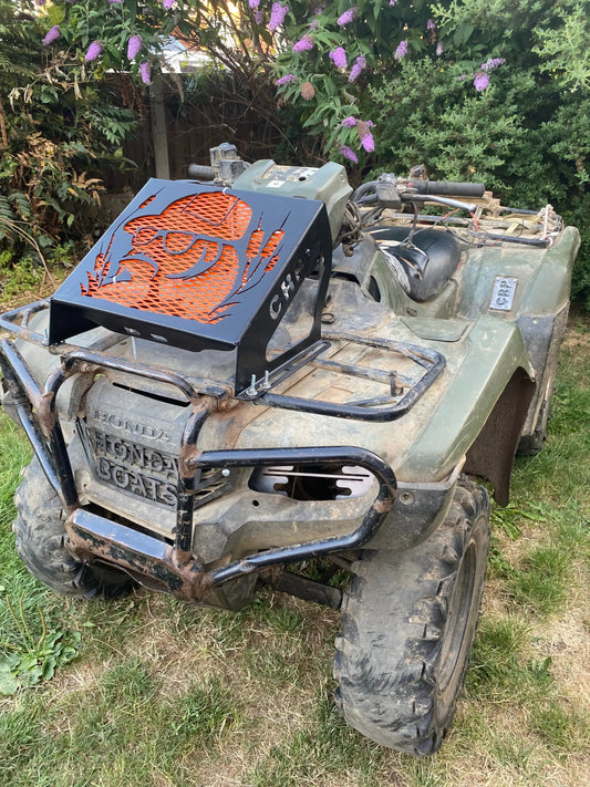 Black metal atv front rack with orange mesh and carved deer head for honda foreman 420 500 520 radiator relocation kit