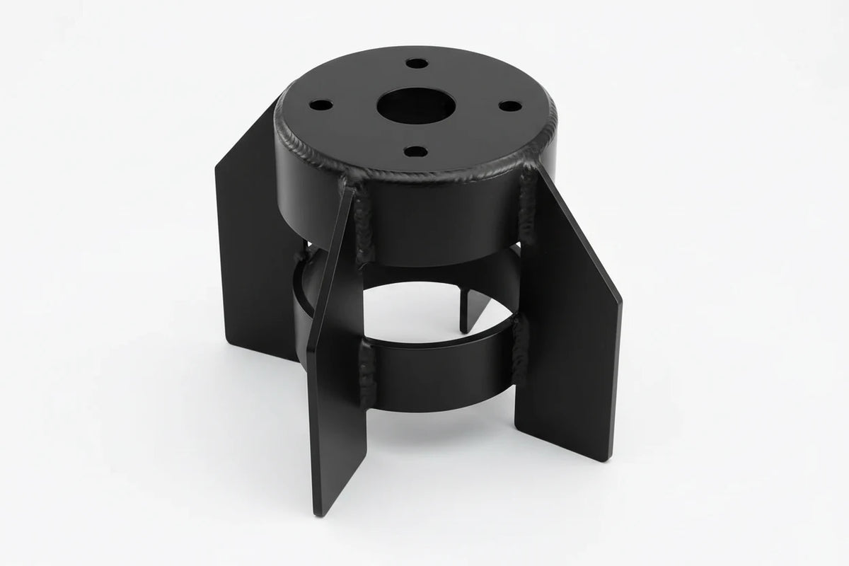 Stainless steel industrial-grade welding fixture with circular top plate and three angular support legs for honda foreman paddle