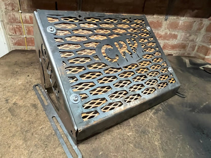 Black metal grill with honeycomb pattern and cwr cutout for kawasaki brute force 750 radiator relocation kit