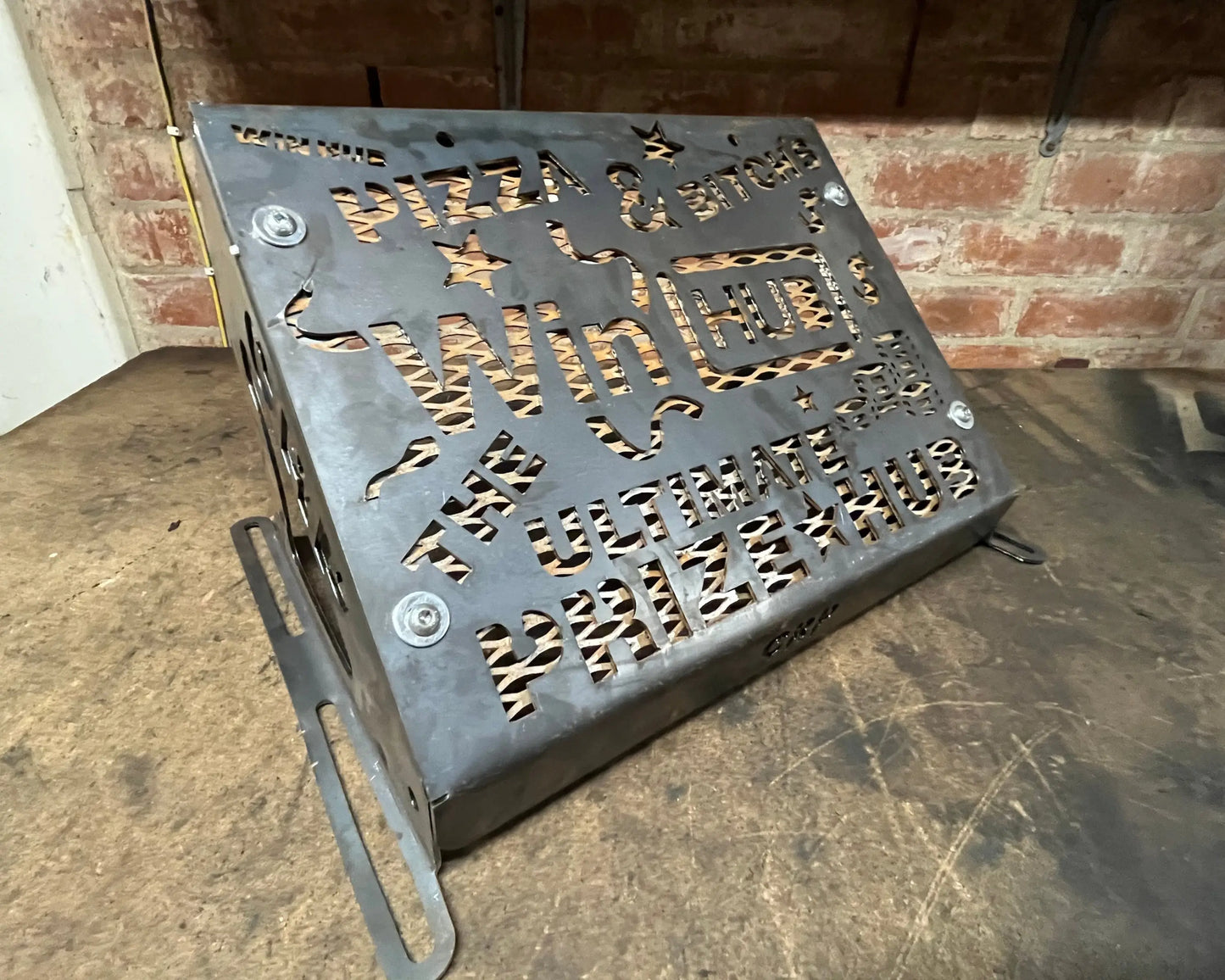 Black metal heavy-duty radiator relocation kit for kawasaki brute force 750 with laser-cut lettering and star designs