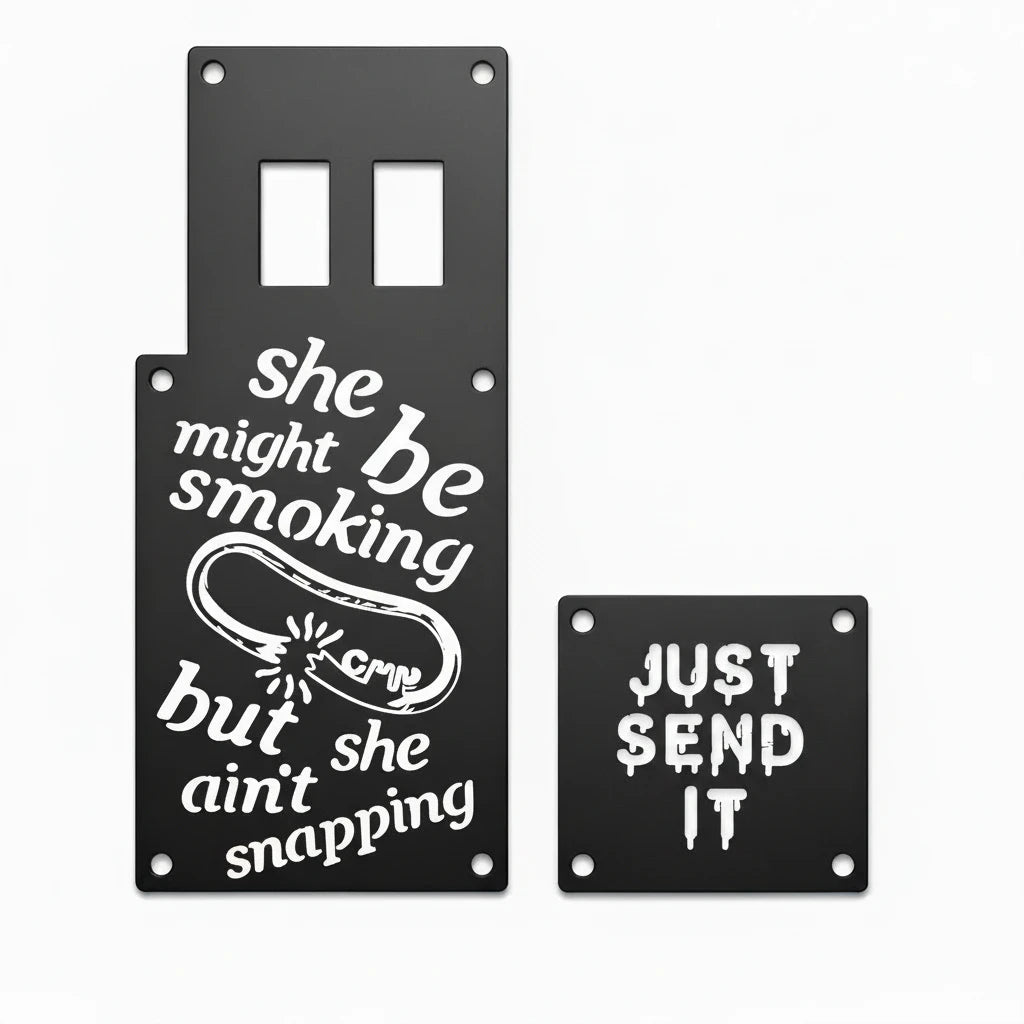 Silver metal switch plate cover with engraved warning label for suzuki kingquad 400 500 700 750 custom fender safety plate