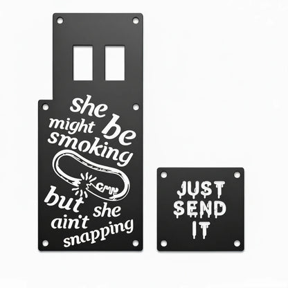 Silver metal switch plate cover with engraved warning label for suzuki kingquad 400 500 700 750 custom fender safety plate