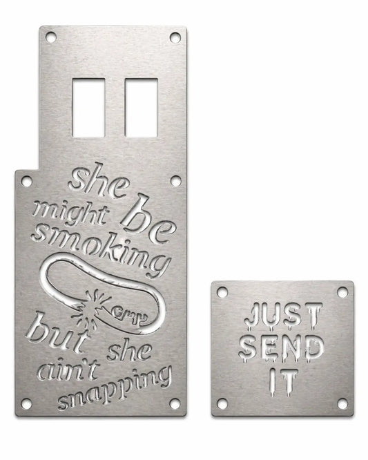 Silver metal switch plate cover with engraved warning label for suzuki kingquad 400 500 700 750 custom fender safety plate